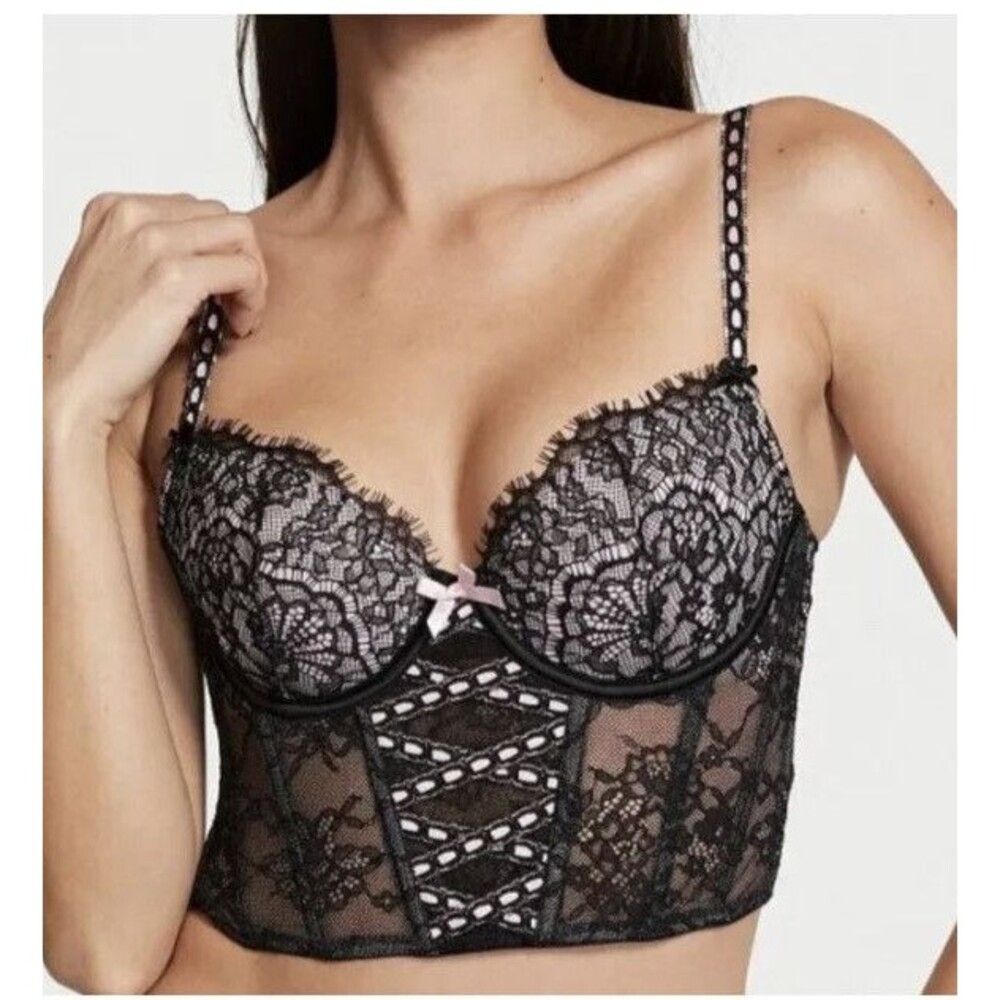 Small-DD Victoria's Secret Dream Angels Corset Bra Heritage Ribbon Slot Sexy